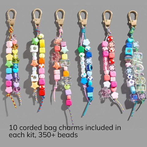 Ins Style Rainbow Beaded Keychain Cute Resin Heart Star Smiley Face Cloud Alphabet Bead Bag Charm For Women Girl Phone Lanyard