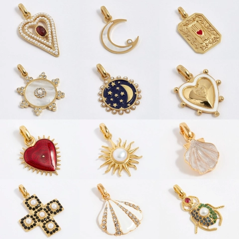 Copper Heart Moon Star Shell Insect Pendants With Rhinestone Artificial Pearl For DIY Jewelry Making Pendants Accessories