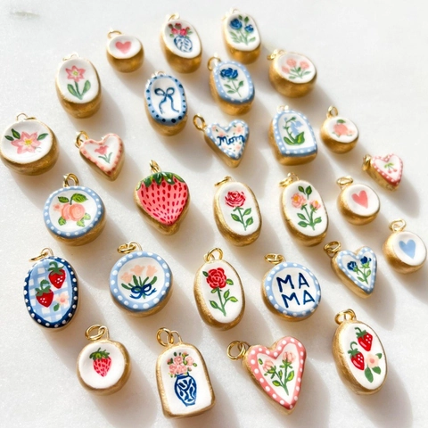 Dijes de Cobre Vintage Chapados en Oro Pintados a Mano Flor Corazón Fruta Para Hacer Joyas de Bricolaje Collar Pulsera