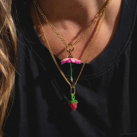 Handmade Beaded Fruit Flower Charms For DIY Jewelry Making Strawberry Banana Lemon Grape Acrylic Pendants For Necklace Bag Accessories