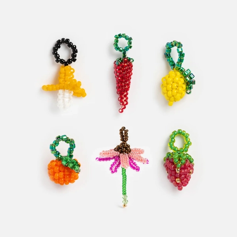 Handmade Beaded Fruit Flower Charms For DIY Jewelry Making Strawberry Banana Lemon Grape Acrylic Pendants For Necklace Bag Accessories
