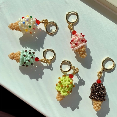 Collier Pendentif Glace Fait Main en Perles pour Femmes Filles Été DIY Multicolore Perles de Rocaille Alliage Bijoux Cadeau