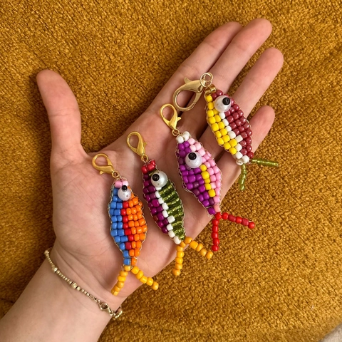 Handmade Colorful Beaded Fish Pendant Keychain Stainless Steel Dopamine Style Bag Hanging Accessory Charm Jewelry For Women