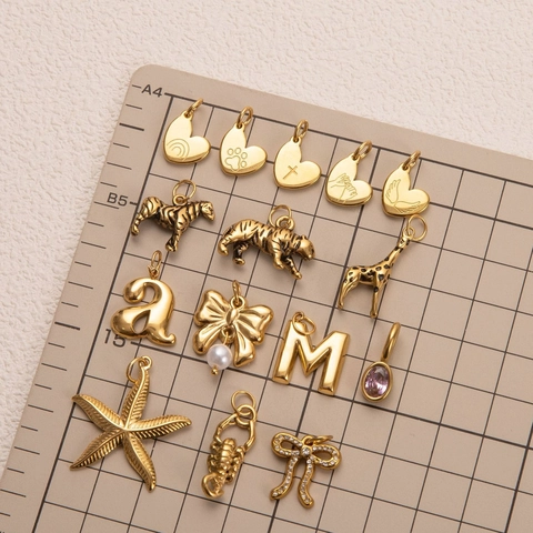 18K Vergoldeter Edelstahl Halskette Anhänger Für Damen DIY Vintage Herz Tier Alphabet Zirkonia Künstliche Perle Schmuck Geschenk
