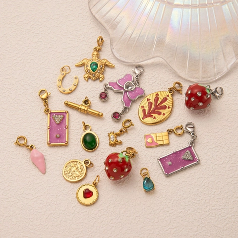 Stainless Steel Pendant Necklace Retro Enamel Rhinestone Animal Botanical Charms Gold Silver Color Pave Jewelry For Women