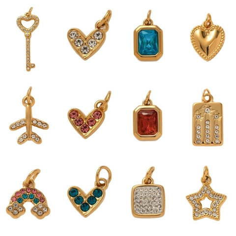 Minimalist Stainless Steel Zirconia Geometric Pendant Charms 18K Gold Plated Heart Key Star Plane Rainbow DIY Jewelry Accessories For Necklace Making