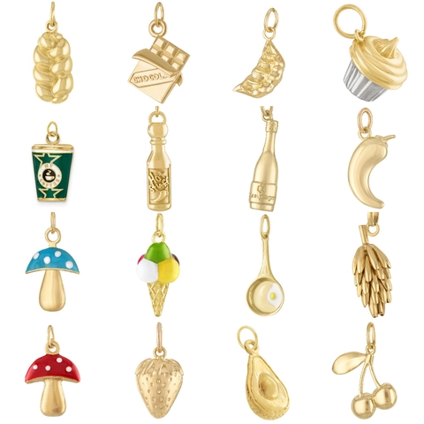 Stainless Steel Food Pendant Necklace 18K Gold Plated Cupcake Pizza Ice Cream Fruit Charm Fashion Jewelry For Women