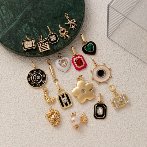 Vintage 18K Vergoldetes Kupfer Edelstahl DIY Anhänger Halskette Für Damen Herren Emaille Herz Erdbeere Schmuck Zubehör