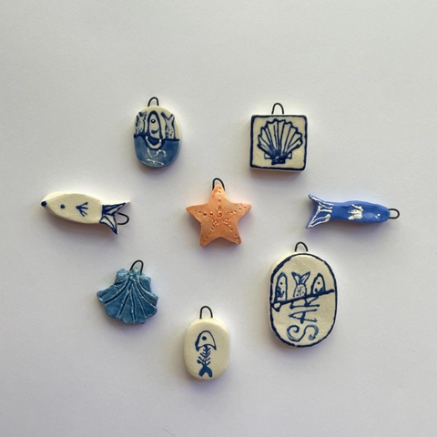 18K Verguld Roestvrij Staal Zeedier Keramiek Hanger Ketting Voor Vrouwen Handgeschilderde Schelp Zeester Vis Hart Fruit Charm Sieraden