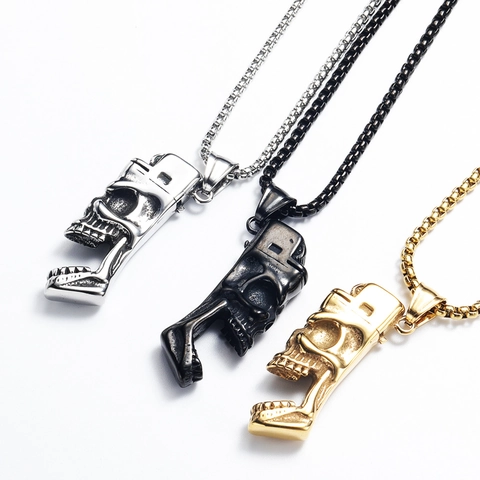Punk Stainless Steel Skull Lighter Bottle Opener Pendant Necklace Men Gothic Hip Hop Titanium Steel Jewelry Necklaces