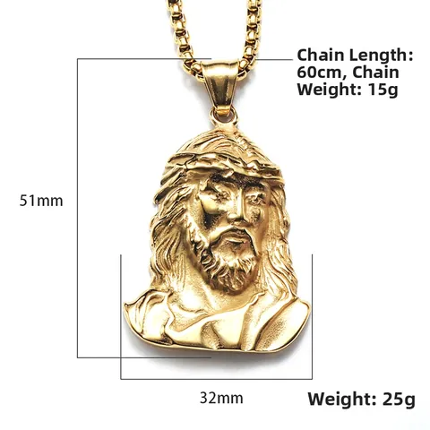 Men's Hip Hop Jesus Head Pendant Necklace Stainless Steel Punk Rock Jewelry Gold Silver Religious Christ Portrait Medal