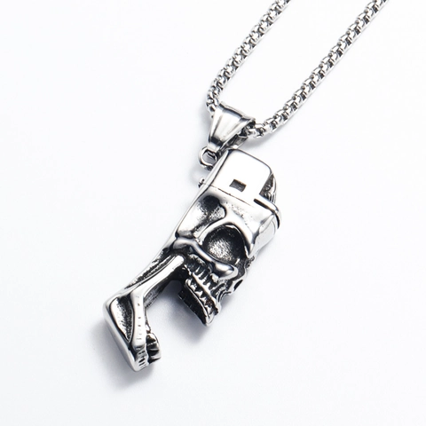 Punk Stainless Steel Skull Lighter Bottle Opener Pendant Necklace Men Gothic Hip Hop Titanium Steel Jewelry Necklaces