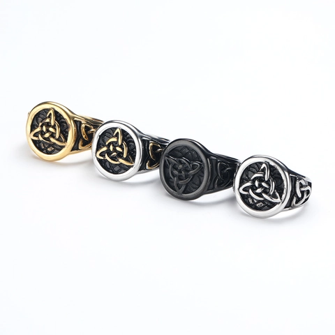 Anillo de Nudo Celta de Acero Inoxidable Vintage para Hombre Vikingo Triquetra Trinity Band Ring Joyería Hip Hop Negro Oro Plata