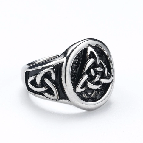 Anillo de Nudo Celta de Acero Inoxidable Vintage para Hombre Vikingo Triquetra Trinity Band Ring Joyería Hip Hop Negro Oro Plata