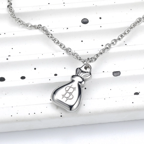 Stainless Steel Money Bag Pendant Necklace For Women Silver Dollar Sign Charm Hip Hop Jewelry Polished Cross Chain Gift