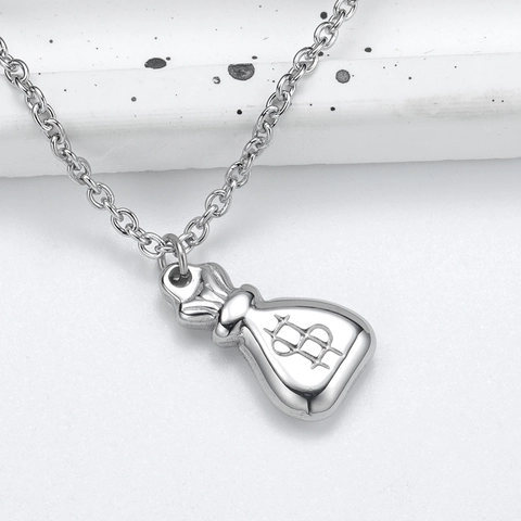 Stainless Steel Money Bag Pendant Necklace For Women Silver Dollar Sign Charm Hip Hop Jewelry Polished Cross Chain Gift