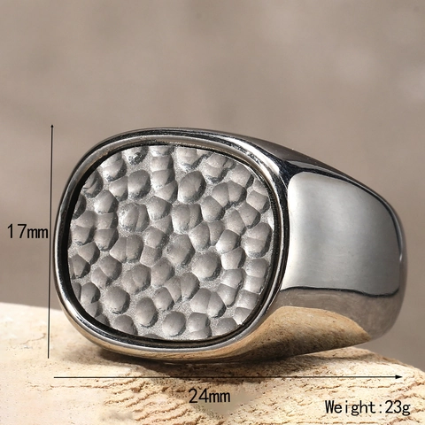 Herren Titanstahl Siegelring Vintage Gehämmerte Textur Punk Hip Hop Bandring Zwei Töne Gold Silber Schwarz Mode Schmuck