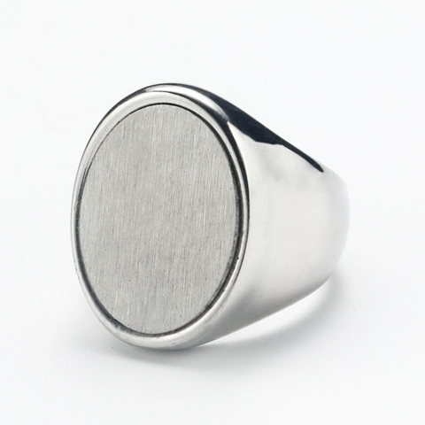 Edelstahl Siegelring für Herren Vintage Geometrisch Rund Oval Gebürstetes Metall Inlay Hip Hop Punk Biker Fingerring Schmuck
