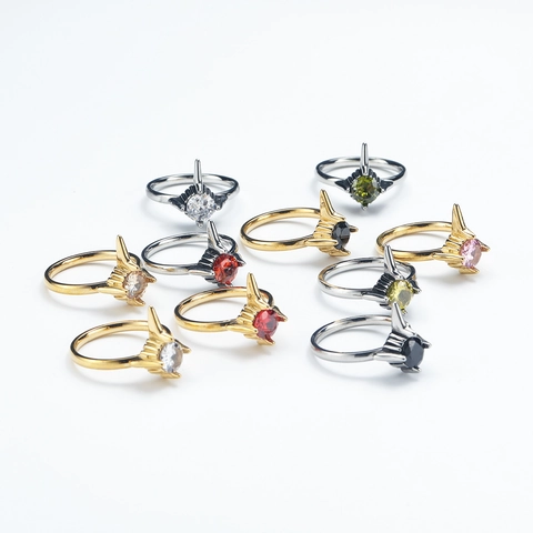 Anello in Acciaio Inossidabile Con Strass a Punta per Donna Vintage Punk Geometrico Intarsiato Gemme Gioielli per Feste