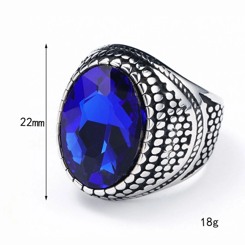 Herren Vintage Edelstahl Ring Oval Facettierter Edelstein Inlaid Band Retro Punk Schmuck Mode Accessoire Party Geschenk