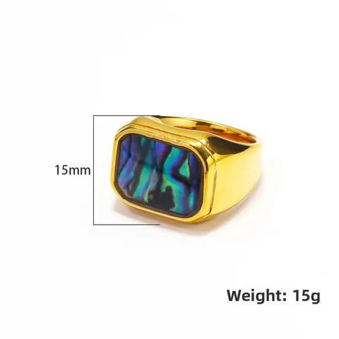 Minimalist Square Shell Titanium Stainless Steel Ring For Men Women Fashion Punk Abalone Shell Signet Jewelry Finger Ring