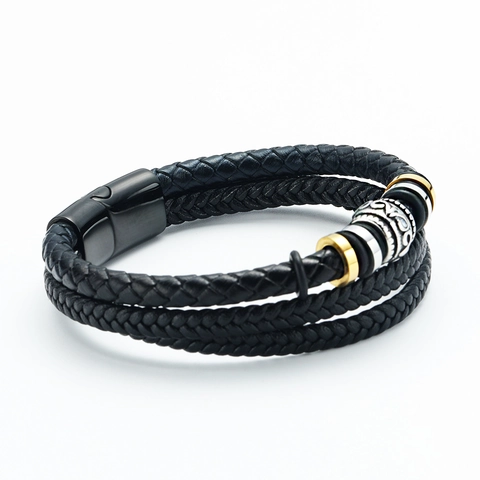 Herren Mehrlagig Geflochtenes Lederarmband Mit Edelstahl Perlen Magnetverschluss Ethno Stil Mode Handgewebter Schmuck Geschenk
