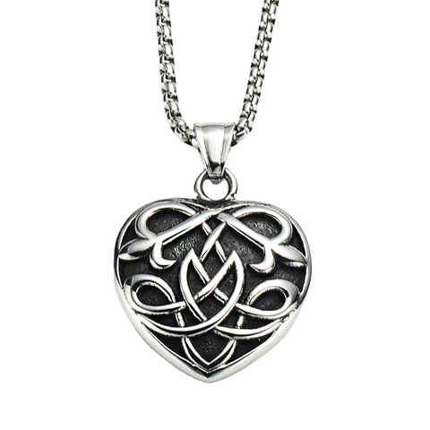 Collana con Ciondolo a Cuore in Acciaio Inossidabile Retro Uomo Vichingo Nodo Celtico Nodo Irlandese Gioielli Punk Forma di Cuore