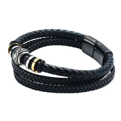 Herren Mehrlagig Geflochtenes Lederarmband Mit Edelstahl Perlen Magnetverschluss Ethno Stil Mode Handgewebter Schmuck Geschenk