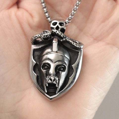 Vintage Stainless Steel Spartan Skull Shield Pendant Necklace Punk Egyptian Pharaoh Anubis Men Titanium Steel Jewelry Gift