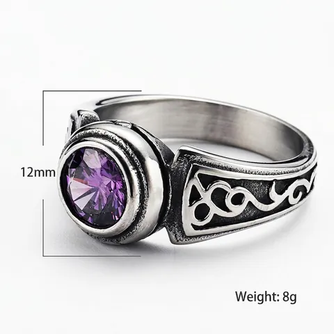 Vintage Titanium Steel Men Ring Round Rhinestone Inlaid Gothic Punk Style Celtic Knot Carved Band Ring Jewelry Gift
