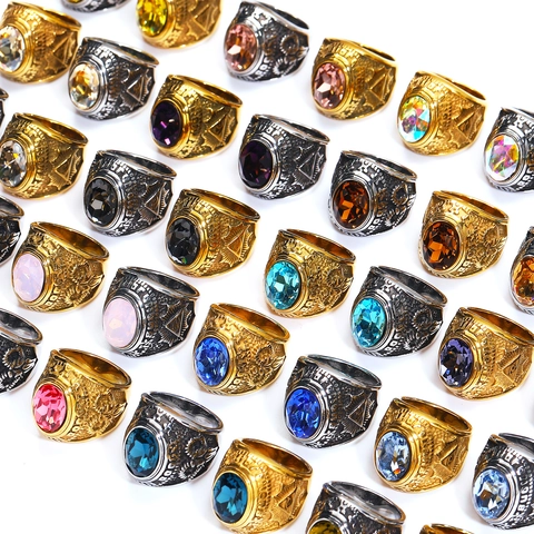 Anillo de Acero Inoxidable Vintage para Hombre Cabeza de Oveja Ojo que Todo lo Ve Punk Strass Joyería para Fiesta