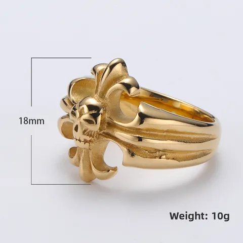 Gothic Punk Titanium Steel Skull Cross Ring For Men Hip Hop Retro Fleur-De-Lis Biker Band Ring Streetwear Fashion Jewelry
