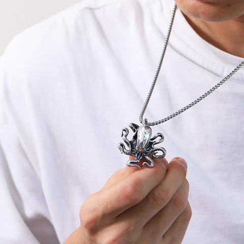 Vintage Octopus Pendant Necklace Hip Hop Punk Style Titanium Steel Animal Charm Streetwear Jewelry For Men Women Neckwear