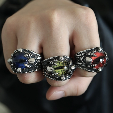 Vintage Punk Dark Evil Eye Men Ring Titanium Steel Dragon Claw Distressed Gothic Jewelry Ring For Party Daily Wear