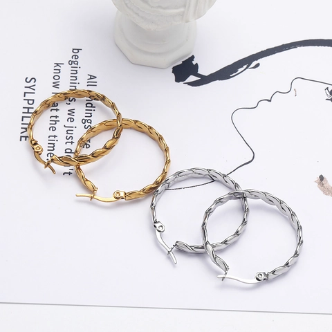 Moderne Edelstahl Verdrehte Creolen Für Damen Personalisierte Minimalistische Seilstruktur Geometrische Kreis Ohrringe Schmuck Geschenk
