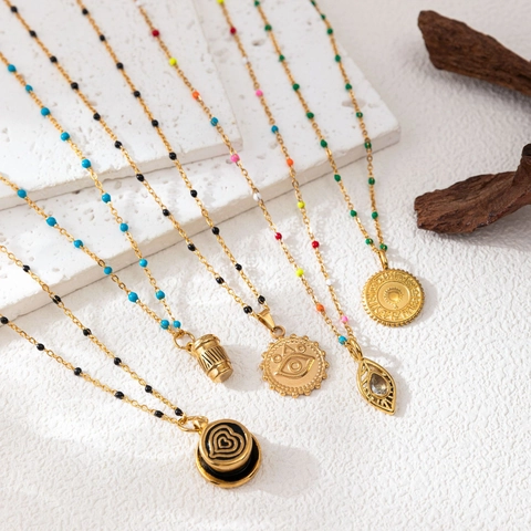 Collier Pendentif Cœur Feuille Coupe de Café en Acier Inoxydable Perle Artificielle Strass Bijoux de Mode Plaqué Or