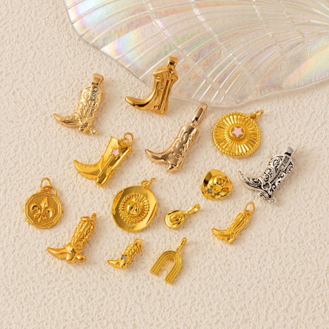 Copper Rhinestone Cowboy Boots Hat Pendant Charm For DIY Western Necklace Jewelry Making Vintage Golden Boots Hat Charms