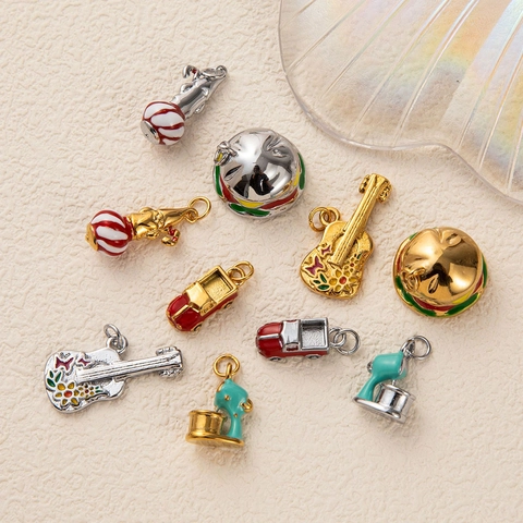 Stainless Steel Lifestyle Series Pendant Necklace 18K Gold Plated Creative Guitar Burger Car Enamel Charm Jewelry For Unisex