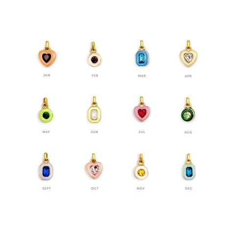 18K Vergoldet Edelstahl 12 Monate Geburtsstein Anhänger Halskette Für Damen DIY Kristall Emaille Herz Rund Schmuck Geschenk