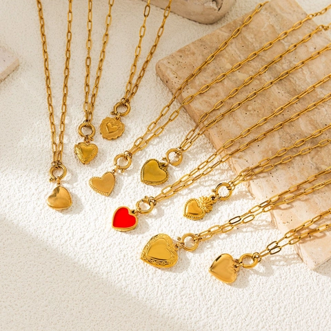 Collar con Colgante de Relicario de Corazón de Acero Inoxidable para Mujer Chapado en Oro Esmalte Joyería Corazón Vintage Regalo