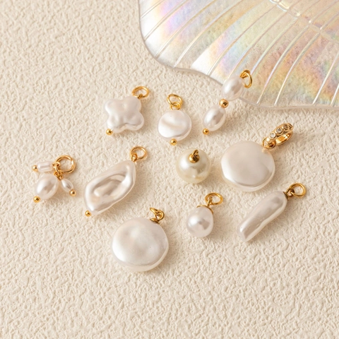 Fashion Gold Plated Copper Artificial Pearl Pendant Necklace Accessories For Women DIY Artificial Pearl Heart Cross Pendants Jewelry Making