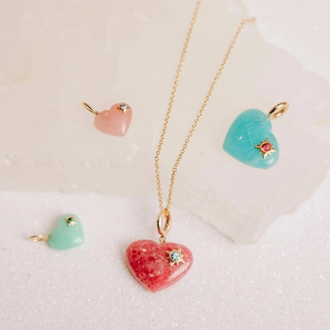 Dopamine Stainless Steel Heart Pendant Necklace Colorful Starburst Zircon Inlaid DIY Jewelry Women Fashion Commuter Accessory