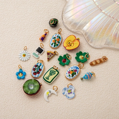 Copper Enamel Fruit Animal Charms For Necklace Making Colorful Pendants Drip Oil Rhinestone DIY Jewelry Accessories