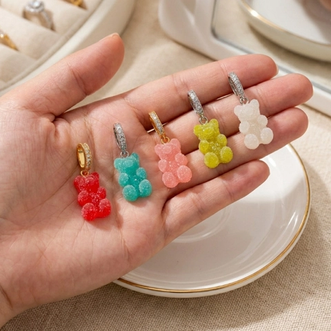 DIY Resin Gummy Bear Pendants With Rhinestone Copper Clasp Colorful Frosted Bear Charms For Necklace Bracelet Jewelry Accessories
