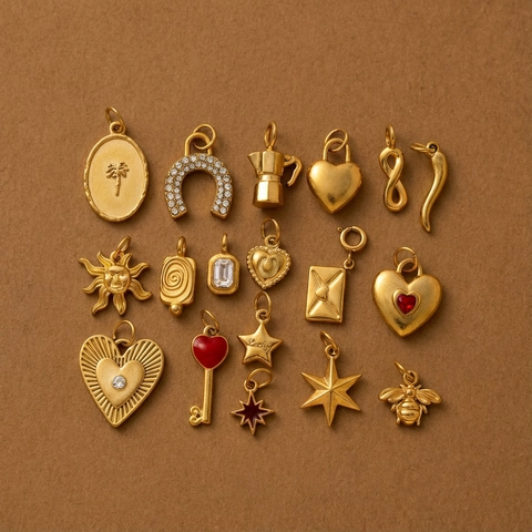 Vintage Gold Plated Stainless Steel Pendant Necklace DIY Jewelry Sun Star Heart Bee Chili Enamel Charm For Women Men Retro Accessories