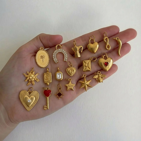 Vintage Gold Plated Stainless Steel Pendant Necklace DIY Jewelry Sun Star Heart Bee Chili Enamel Charm For Women Men Retro Accessories