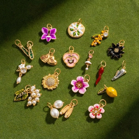 Vintage Kupfer Vergoldet Emaille Frucht Blume Anhänger Halskette Für Damen DIY Herz Zitrone Schmetterling Mode Schmuck Geschenk