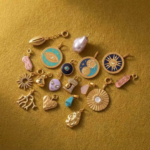 Edelstahl Künstliche Perle Strass Anhänger Für DIY Halskette Schmuckherstellung Retro Sonne Mond Sterne Herz Charme Vergoldet Damen Schmuck
