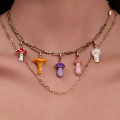 Cute Enamel Mushroom Pendant Artificial Pearl Copper Gold Plated DIY Necklace Jewelry Findings For Women Charms Accessory