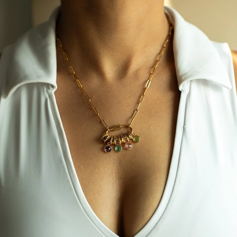 Personalisiert Edelstahl 18K Vergoldet Karabiner Halskette Mit 12 Monate Zirkonia Geburtsstein Anhänger Für Damen Herren Schmuck